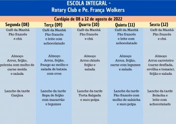 CARDÁPIO DA ALIMENTAÇÃO ESCOLAR PARA O MÊS DE AGOSTO