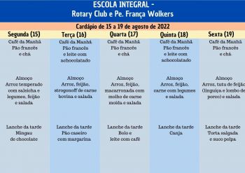 CARDÁPIO DA ALIMENTAÇÃO ESCOLAR PARA O MÊS DE AGOSTO