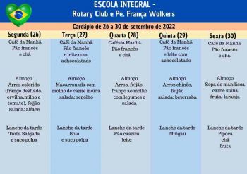 CARDÁPIO DA ALIMENTAÇÃO ESCOLAR PARA O MÊS DE SETEMBRO