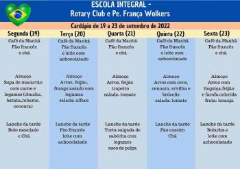 CARDÁPIO DA ALIMENTAÇÃO ESCOLAR PARA O MÊS DE SETEMBRO