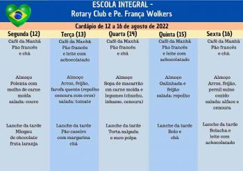 CARDÁPIO DA ALIMENTAÇÃO ESCOLAR PARA O MÊS DE SETEMBRO