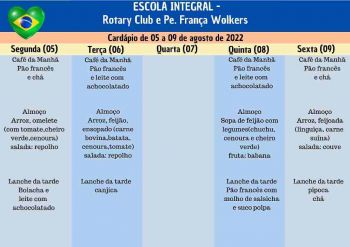 CARDÁPIO DA ALIMENTAÇÃO ESCOLAR PARA O MÊS DE SETEMBRO