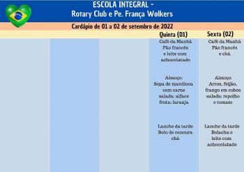 CARDÁPIO DA ALIMENTAÇÃO ESCOLAR PARA O MÊS DE SETEMBRO